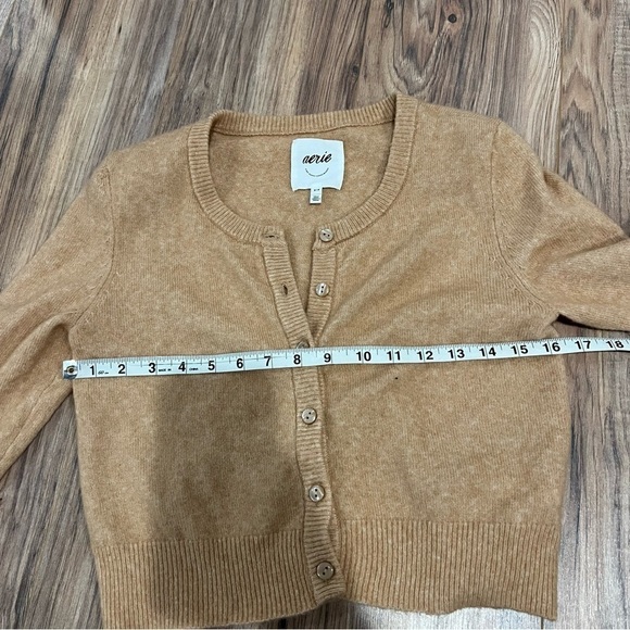 Aerie Campus Cool Crop Plush Cardigan Sweater Tan - Picture 9 of 13